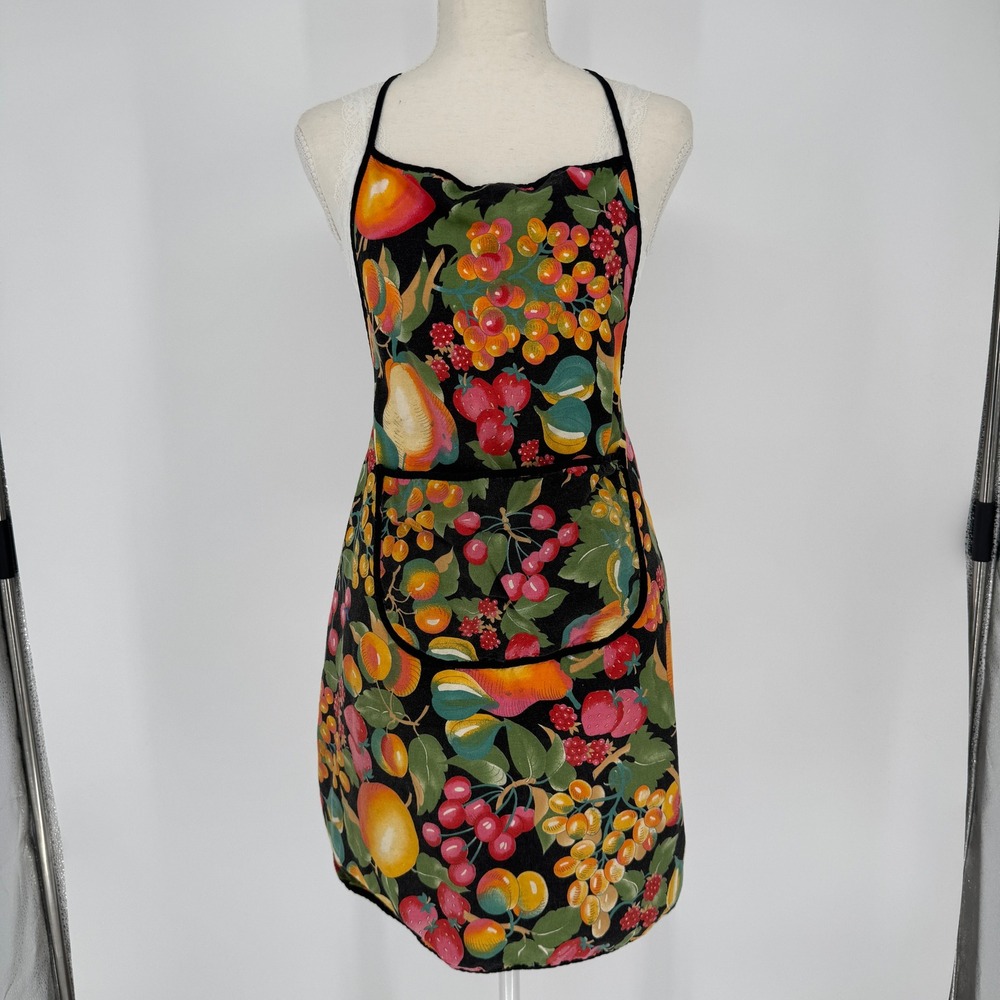Vintage Maison Mode Apron OS Cotton Fruit Print Cottagecore French Made